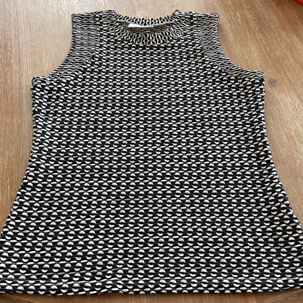 Preowned Maeve By Anthropologie Black & White Geometric Crewneck Tank Top Size M - Picture 2 of 4